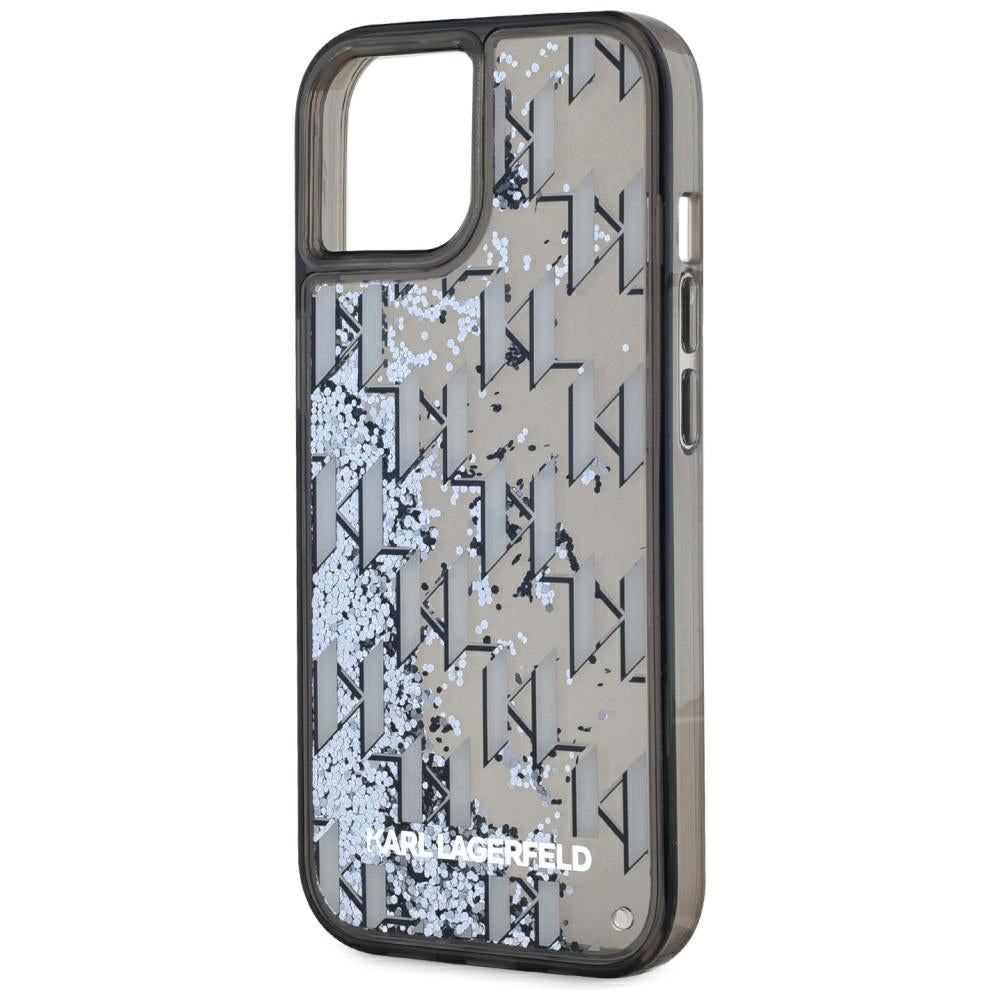 Hülle für Apple iPhone 15, Karl Lagerfeld, Liquid Glitter Monogram, Schwarz