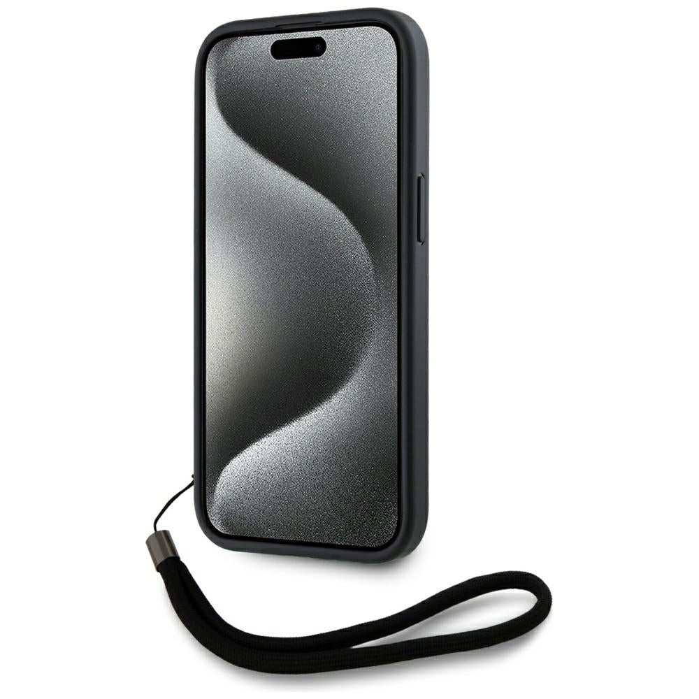 Hülle für Apple iPhone 15, Karl Lagerfeld, Saffiano Athleisure Stripes with Strap, Rosie