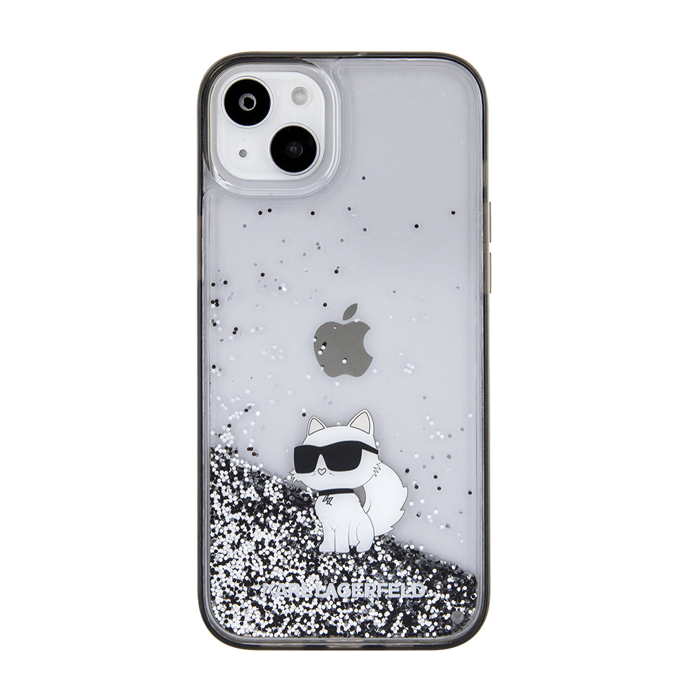 Hülle für Apple iPhone 15 Plus, Karl Lagerfeld, Liquid Glitter Choupette, Transparent