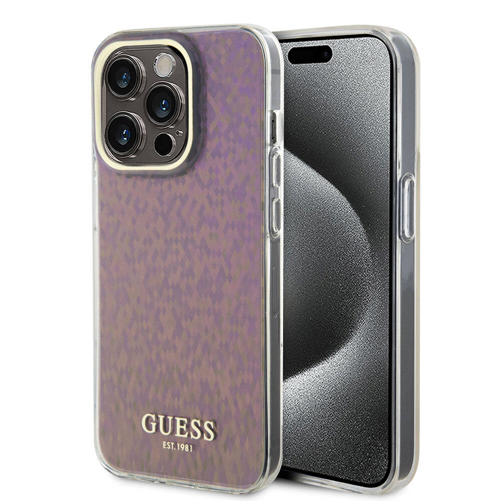 Hülle für Apple iPhone 15 Pro, Guess, IML Faceted Mirror Disco Iridescent, Rosa