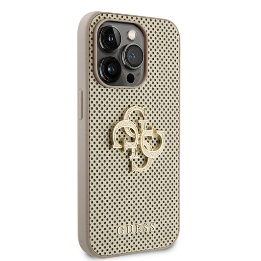 Hülle für Apple iPhone 15 Pro, Guess, Perforated 4G, Goldfarben