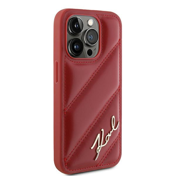 Hülle für Apple iPhone 15 Pro, Karl Lagerfeld, Diagonal Quilted Script, Rosa