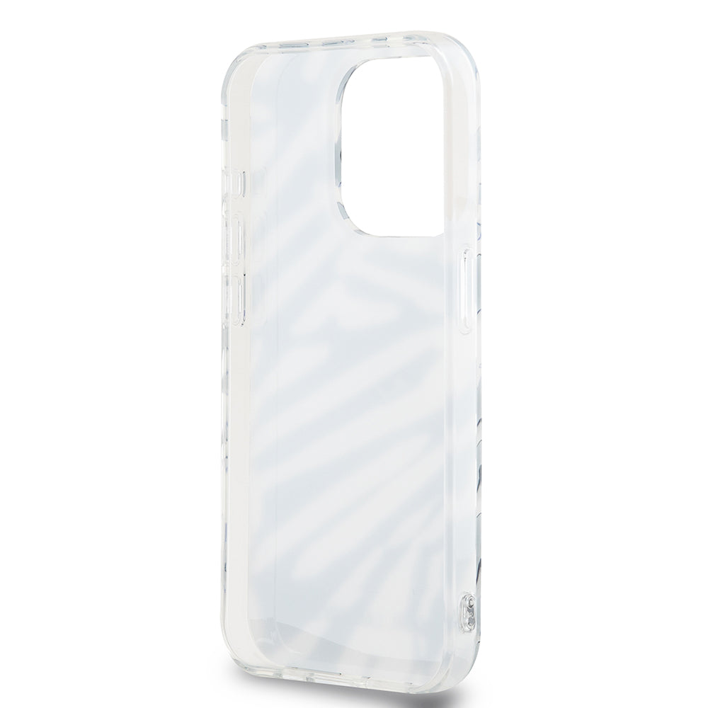 Hülle für Apple iPhone 15 Pro, Karl Lagerfeld, IML Luxury Zebra Muster mit Trageriemen, Schwarz