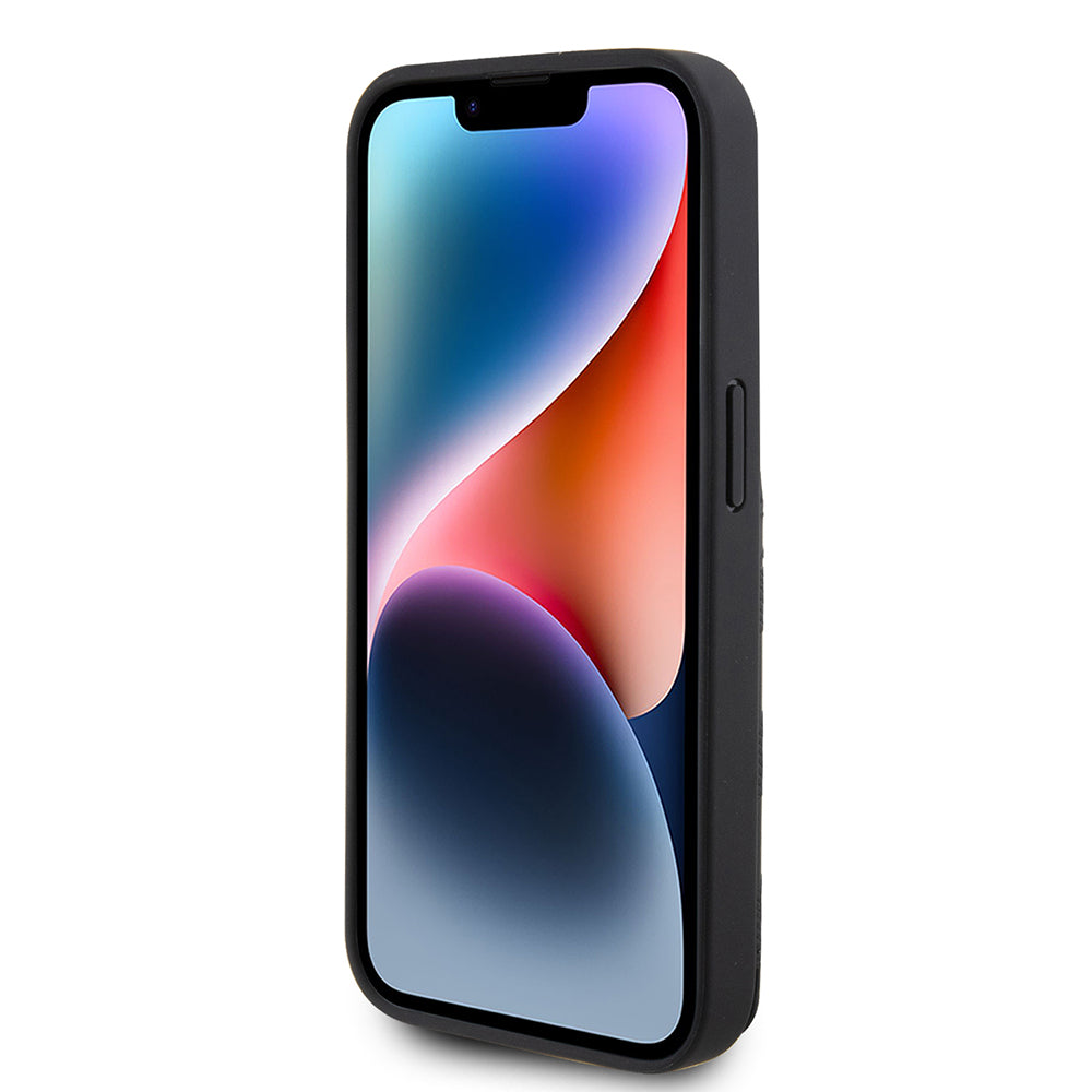 Hülle für Apple iPhone 15 Pro, Karl Lagerfeld, Saffiano Kartenfächer und Ständer Monogramm Choupette, Schwarz