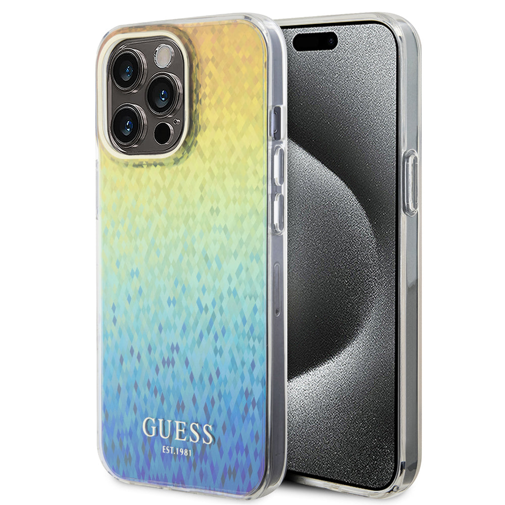 Hülle für Apple iPhone 15 Pro Max, Guess, IML Faceted Mirror Disco Iridescent, Mehrfarbig