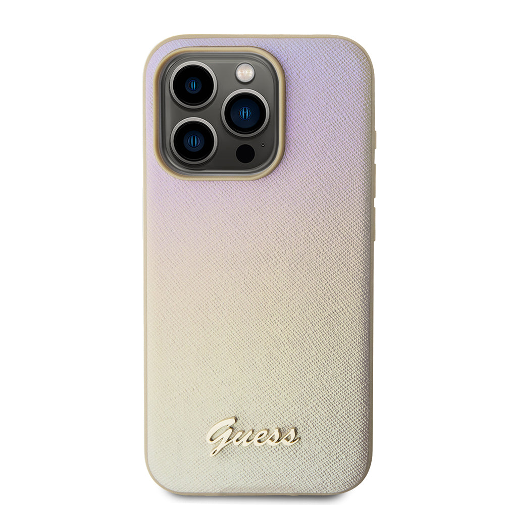 Hülle für Apple iPhone 15 Pro Max, Guess, Saffiano Iridescent Script, Gold