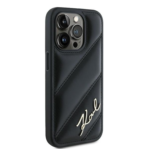 Hülle für Apple iPhone 15 Pro Max, Karl Lagerfeld, Diagonal Quilted Script, Schwarz