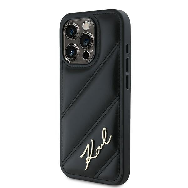 Hülle für Apple iPhone 15 Pro Max, Karl Lagerfeld, Diagonal Quilted Script, Schwarz