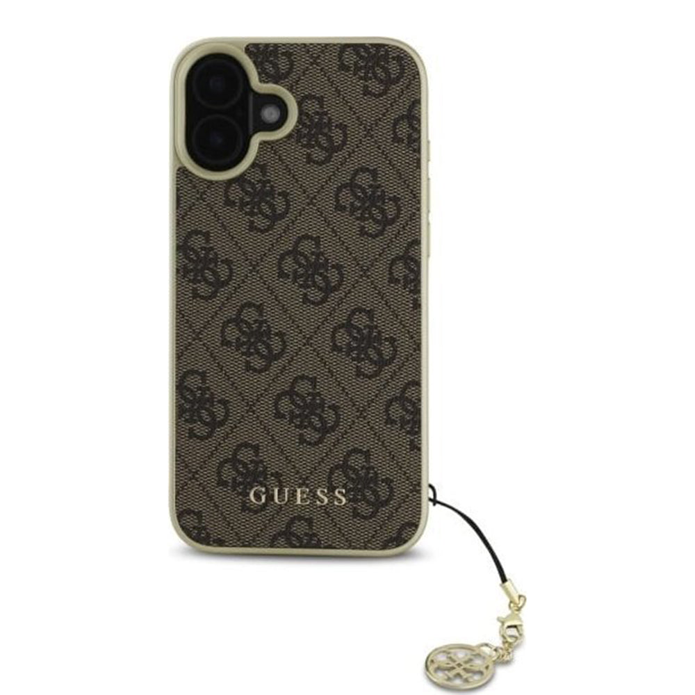 Hülle für Apple iPhone 16, Guess, 4G Charm, Braun