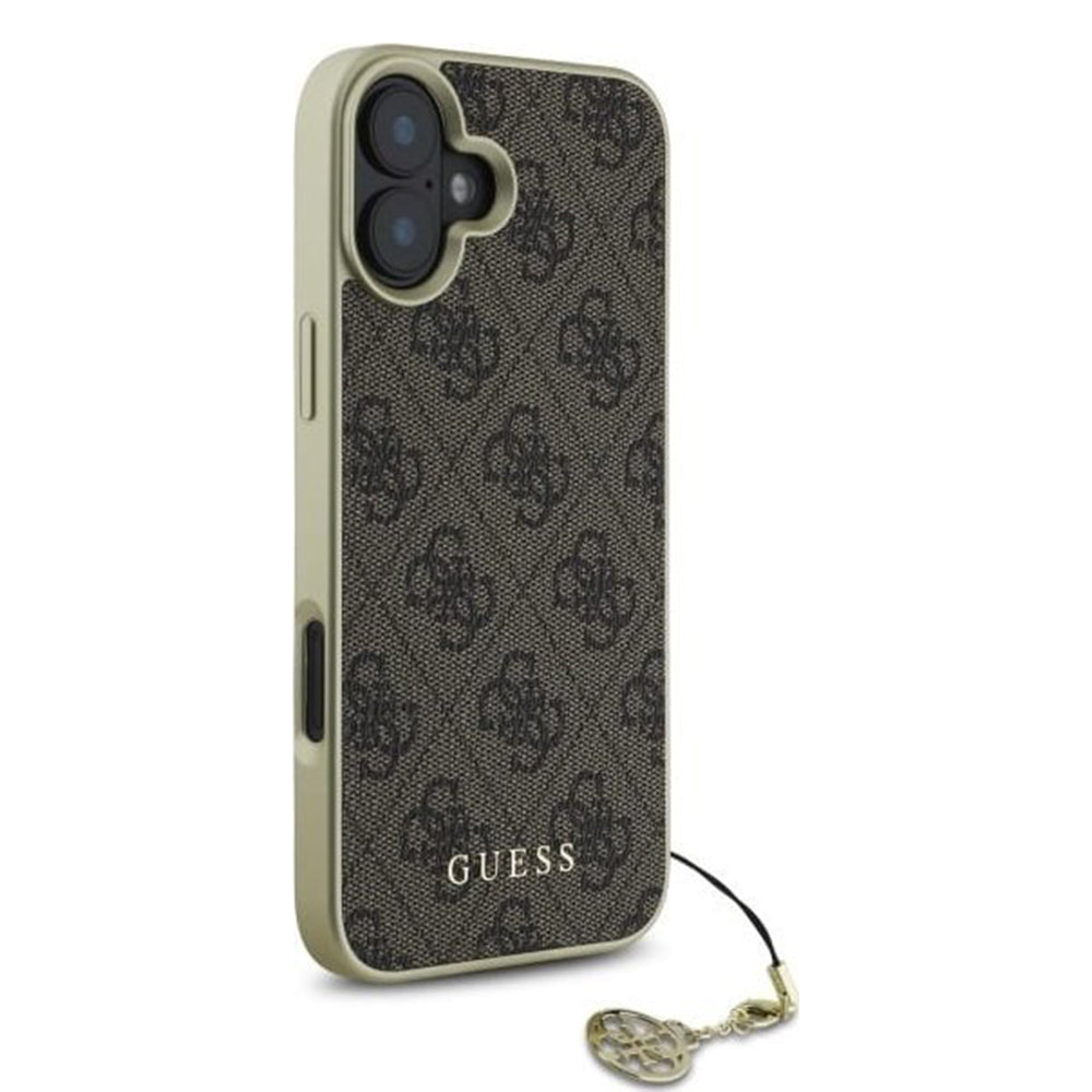 Hülle für Apple iPhone 16, Guess, 4G Charm, Braun