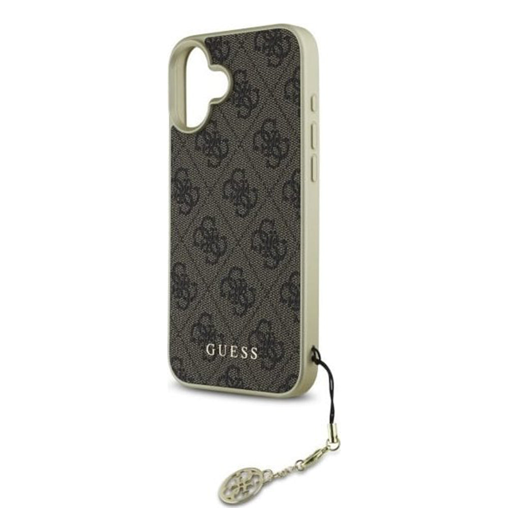 Hülle für Apple iPhone 16, Guess, 4G Charm, Braun