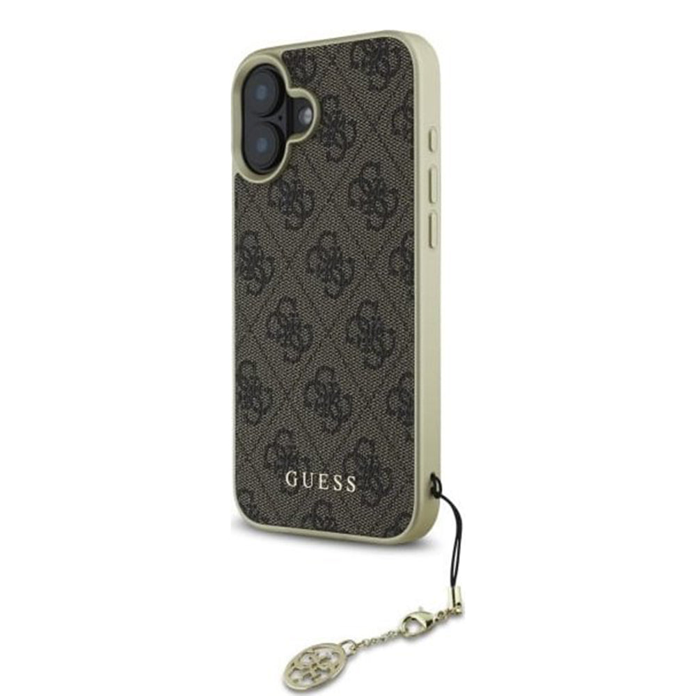 Hülle für Apple iPhone 16, Guess, 4G Charm, Braun