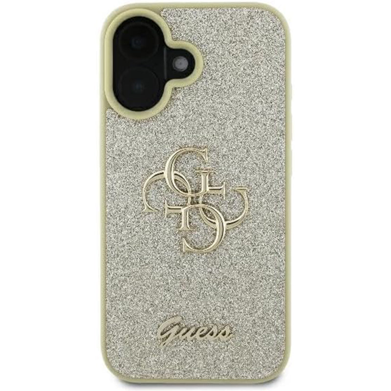 Hülle für Apple iPhone 16, Guess, Fixed Glitter Big 4G, Gold