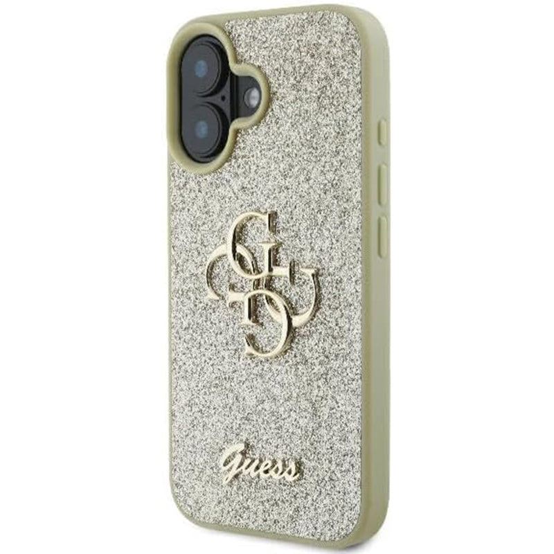 Hülle für Apple iPhone 16, Guess, Fixed Glitter Big 4G, Gold