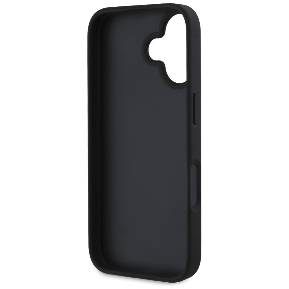 Hülle für Apple iPhone 16, Guess, Hot Stamp 4G Pattern Triangle Logo, Schwarz