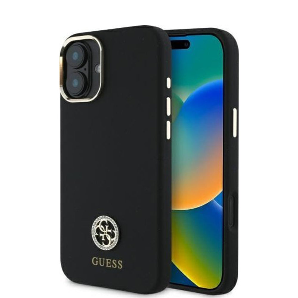 Hülle für Apple iPhone 16, Guess, Logo Strass 4G, Schwarz