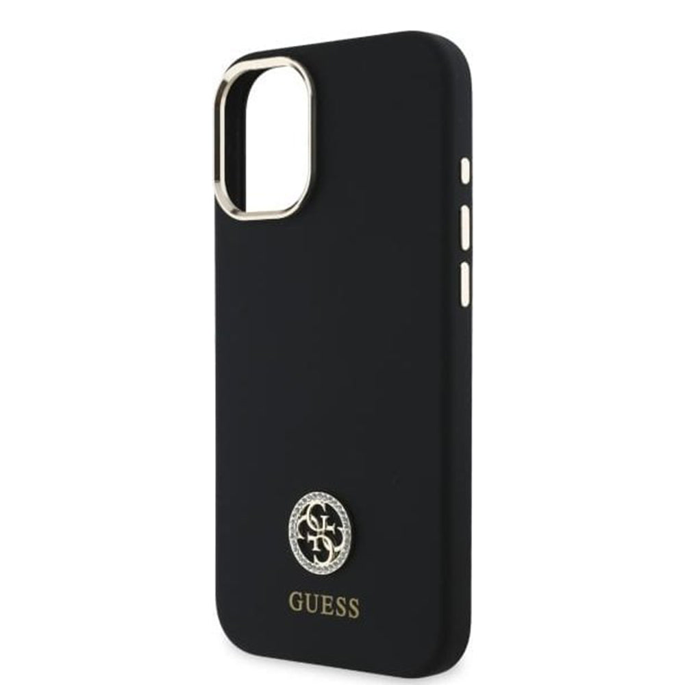 Hülle für Apple iPhone 16, Guess, Logo Strass 4G, Schwarz