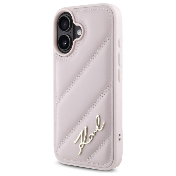 Case for Apple iPhone 16, Karl Lagerfeld, Diagonal Quilted Script, Pink