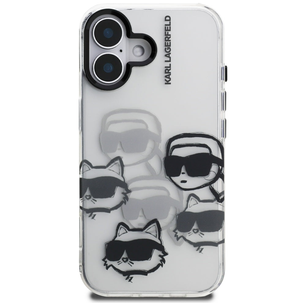 Hülle für Apple iPhone 16, Karl Lagerfeld, IML Luxury Multi Head Pattern, Transparent