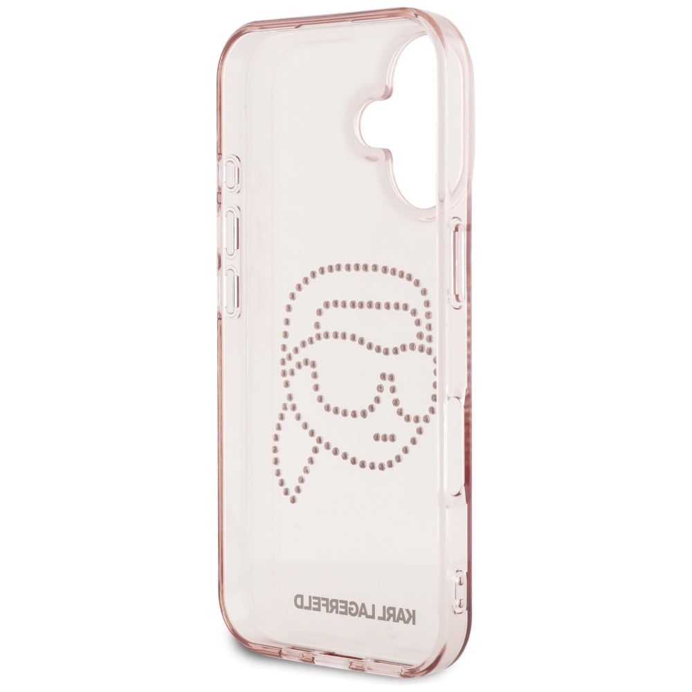 Hülle für Apple iPhone 16, Karl Lagerfeld, IML Rhinestones Karl's Head, Rosa