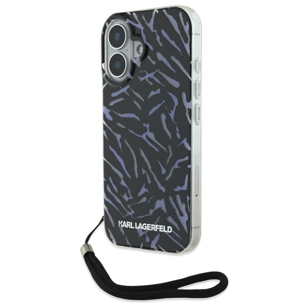 Hülle für Apple iPhone 16, Karl Lagerfeld, Zebra mit Kordelband, Lila