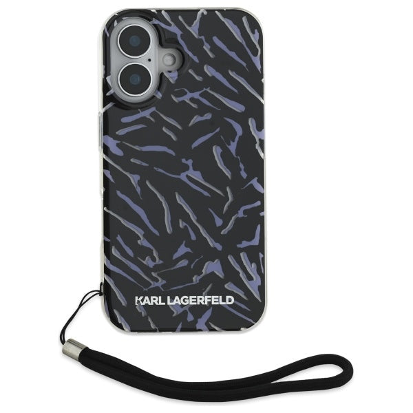 Hülle für Apple iPhone 16, Karl Lagerfeld, Zebra mit Kordelband, Lila