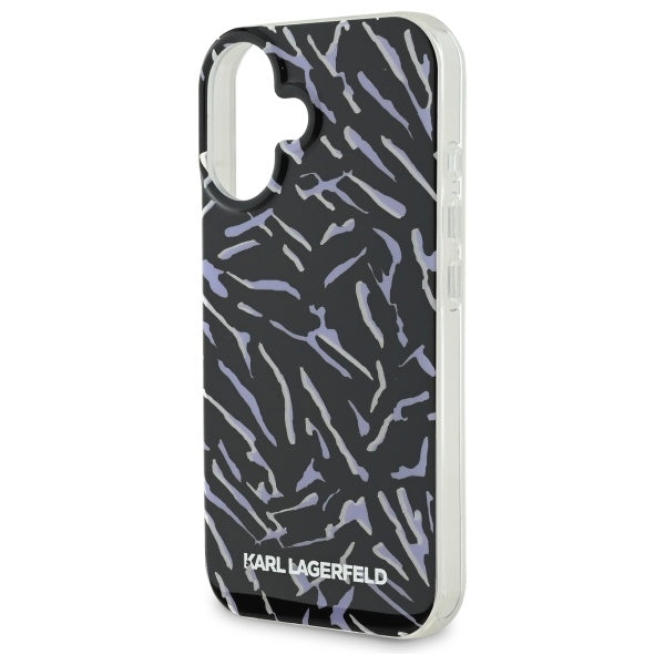 Hülle für Apple iPhone 16, Karl Lagerfeld, Zebra mit Kordelband, Lila