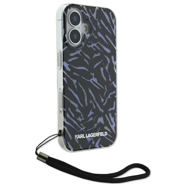 Hülle für Apple iPhone 16, Karl Lagerfeld, Zebra mit Kordelband, Lila