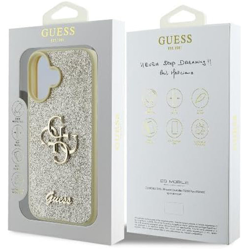 Hülle für Apple iPhone 16 Plus, Guess, Fixed Glitter Big 4G, Gold