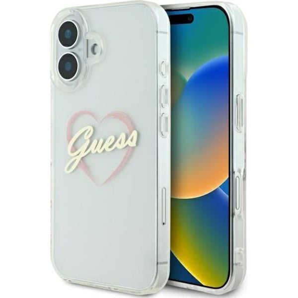 Hülle für Apple iPhone 16 Plus, Guess, IML Heart, Transparent