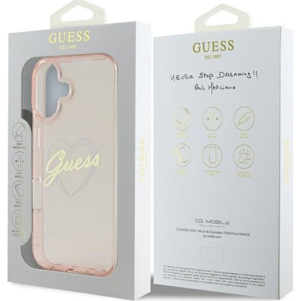 Hülle für Apple iPhone 16 Plus, Guess, IML Heart, Transparent