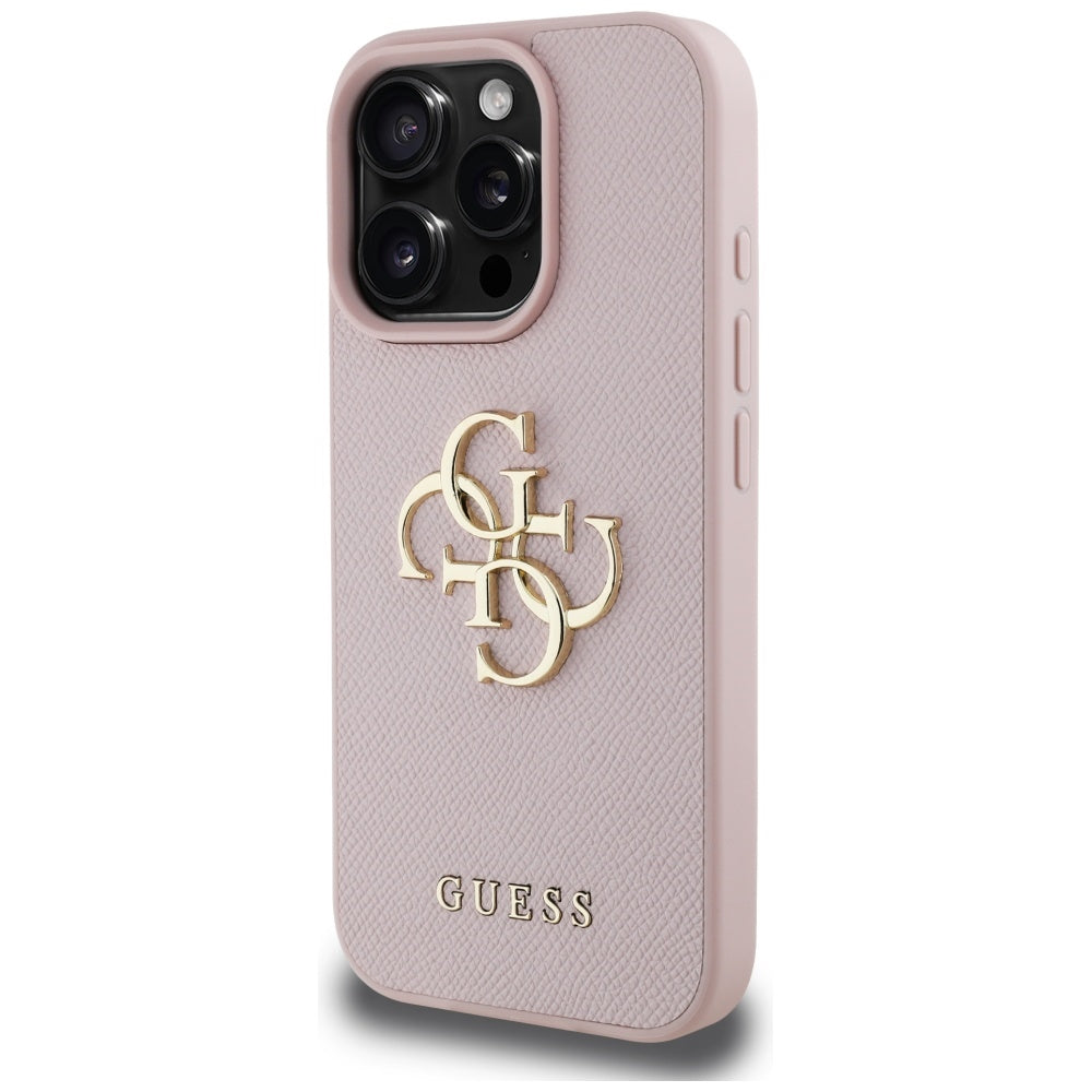 Case for Apple iPhone 16 Pro, Guess, Grained Big 4G Logo Small Classic Logo, Pink