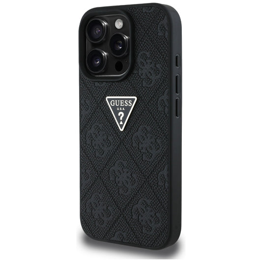Hülle für Apple iPhone 16 Pro, Guess, Hot Stamp 4G Pattern Triangle Logo, Schwarz