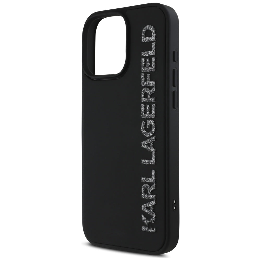 Case for Apple iPhone 16 Pro, Karl Lagerfeld, 3D Rubber Elongated Glitter Logo, Black
