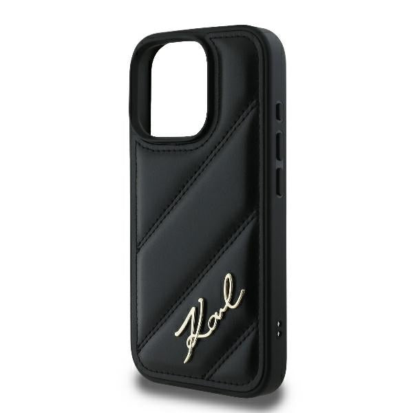 Hülle für Apple iPhone 16 Pro, Karl Lagerfeld, Diagonal Quilted Script, Schwarz