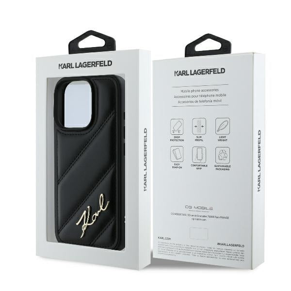 Hülle für Apple iPhone 16 Pro, Karl Lagerfeld, Diagonal Quilted Script, Schwarz
