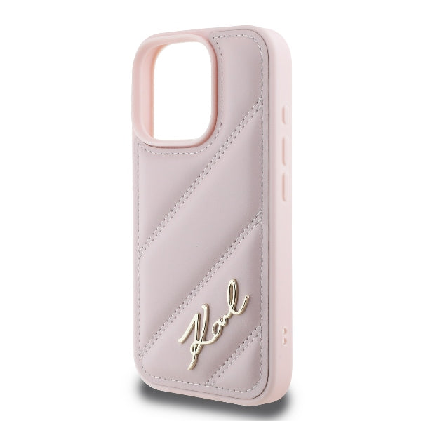 Hülle für Apple iPhone 16 Pro, Karl Lagerfeld, Diagonal Quilted Script, Rosa