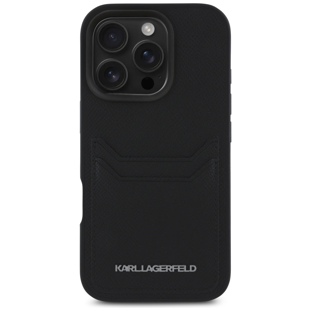 Hülle für Apple iPhone 16 Pro, Karl Lagerfeld, Grained Cardslots, Schwarz