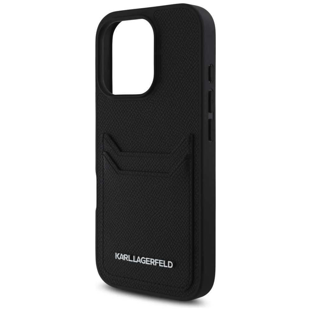 Hülle für Apple iPhone 16 Pro, Karl Lagerfeld, Grained Cardslots, Schwarz