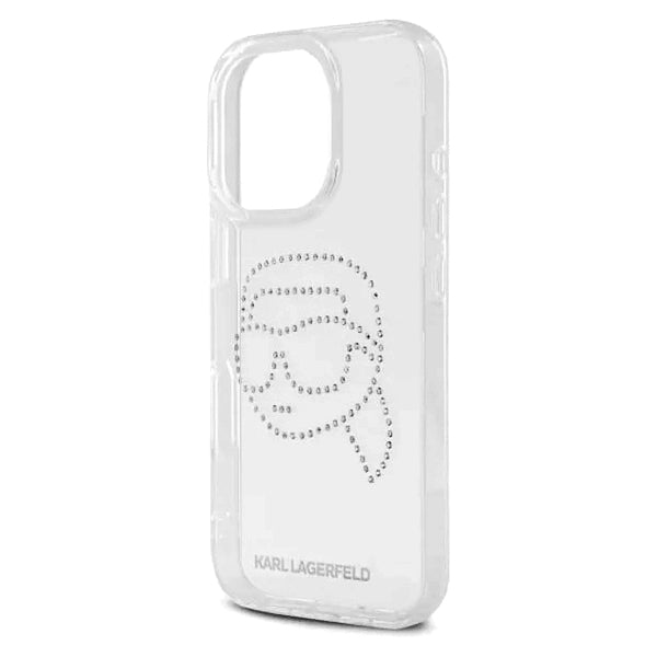 Hülle für Apple iPhone 16 Pro, Karl Lagerfeld, IML Rhinestones Karl's Head, Transparent