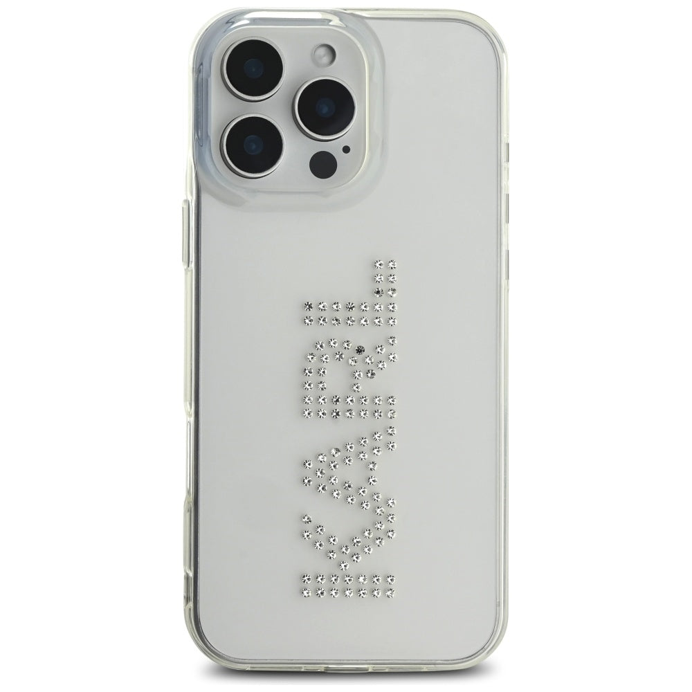 Hülle für Apple iPhone 16 Pro, Karl Lagerfeld, IML Rhinestones Transparent Logo, Transparent