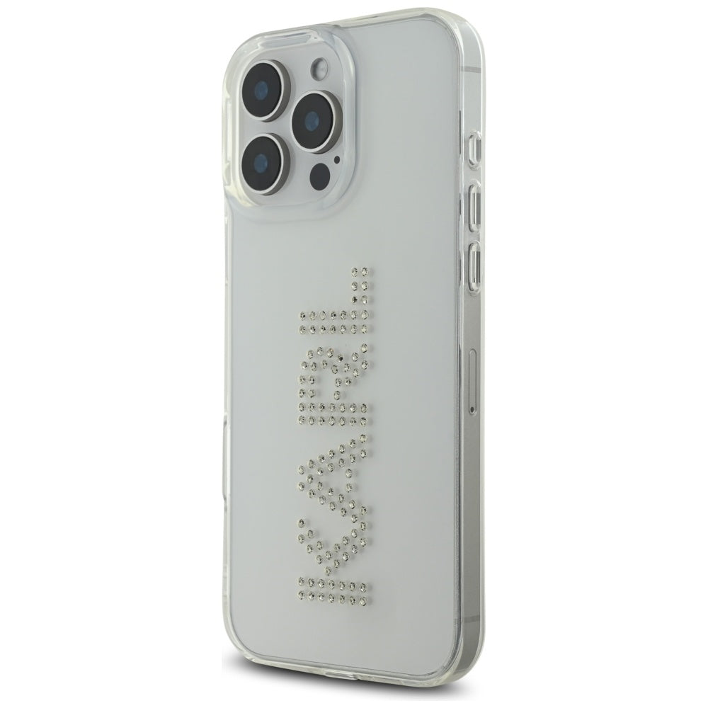 Hülle für Apple iPhone 16 Pro, Karl Lagerfeld, IML Rhinestones Transparent Logo, Transparent