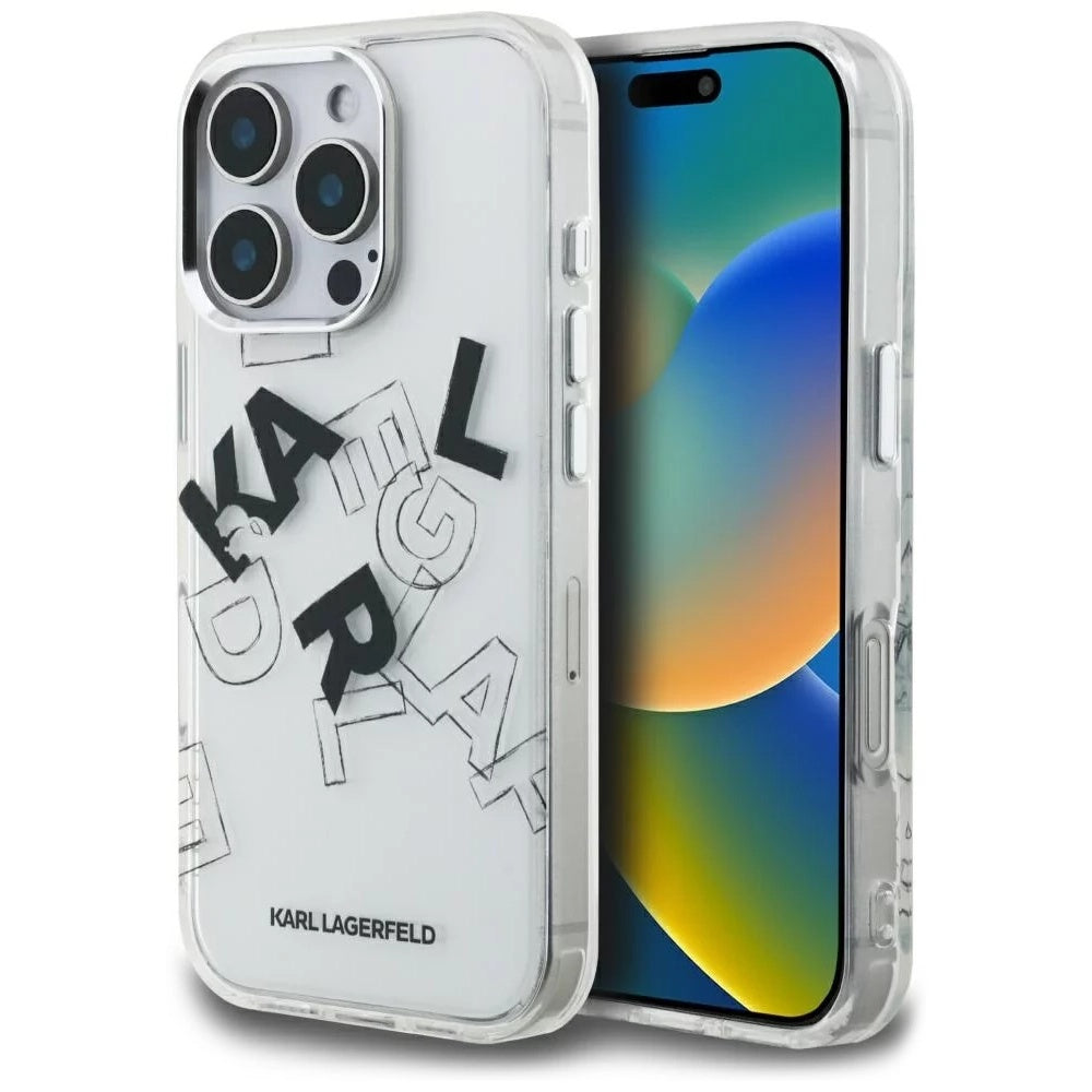 Hülle für Apple iPhone 16 Pro, Karl Lagerfeld, IML Sketched Graphic Logo, Transparent