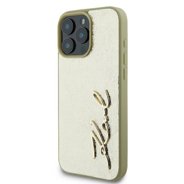 Hülle für Apple iPhone 16 Pro, Karl Lagerfeld, Metal Signature, Gold