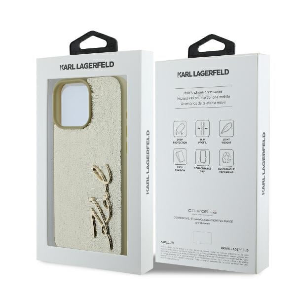 Hülle für Apple iPhone 16 Pro, Karl Lagerfeld, Metal Signature, Gold