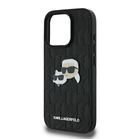 Hülle für Apple iPhone 16 Pro, Karl Lagerfeld, Monogramm Karl & Choupette's Köpfe, Schwarz