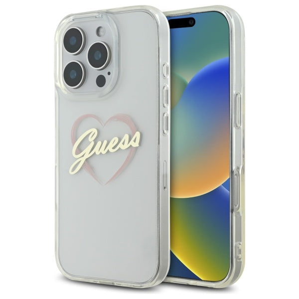 Hülle für Apple iPhone 16 Pro Max, Guess, IML Heart, Transparent