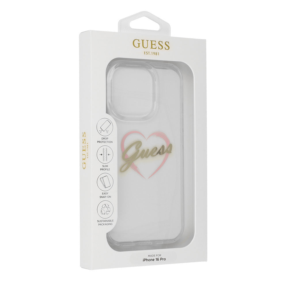Hülle für Apple iPhone 16 Pro Max, Guess, IML Heart, Transparent