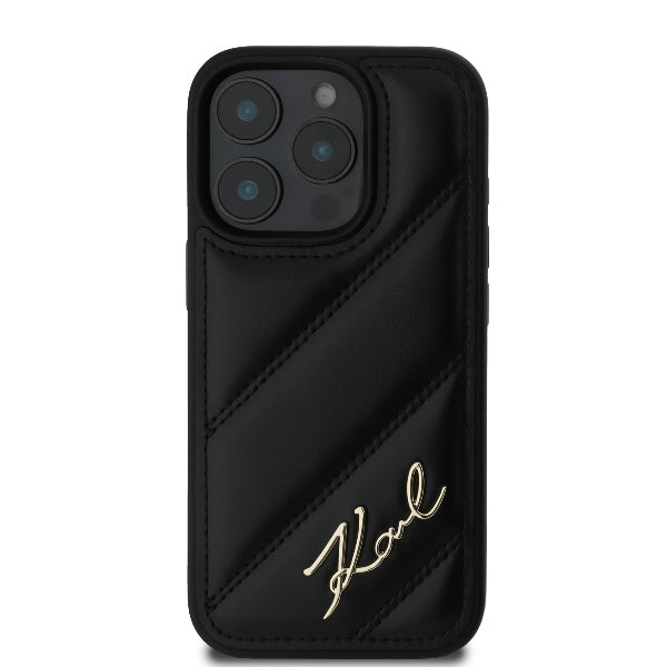 Hülle für Apple iPhone 16 Pro Max, Karl Lagerfeld, Diagonal Quilted Script, Schwarz