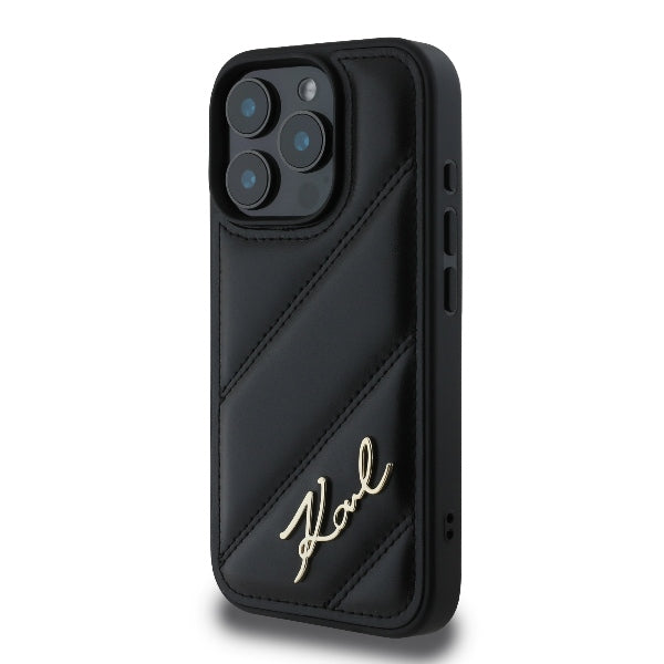 Hülle für Apple iPhone 16 Pro Max, Karl Lagerfeld, Diagonal Quilted Script, Schwarz